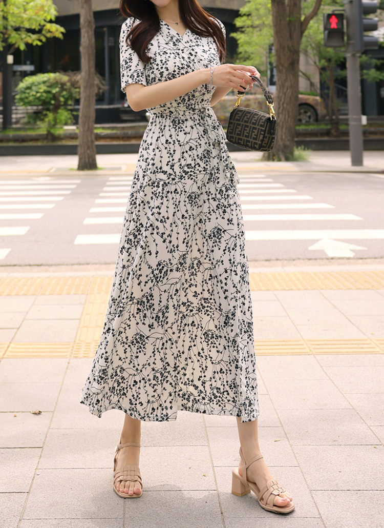 レディース 半袖 ワンピース 花柄 リボン フリル S M ロング丈 ロリータ ガーリー AS11306 レディース 半袖 ワンピース 花柄 リボン フリル S M ロング丈 ロリータ ガーリー AS11306