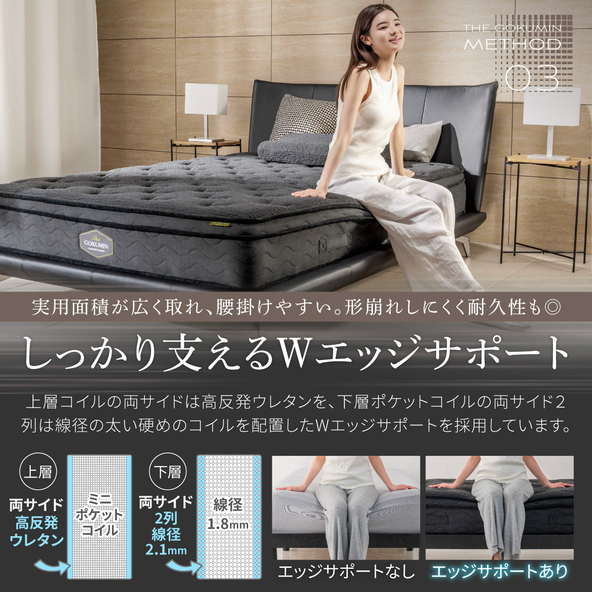 (SALE) セミシングルベッド マットレス付き 2層ポケットコイル ローベッド すのこ (SALE) セミシングルベッド マットレス付き 2層ポケットコイル ローベッド すのこ