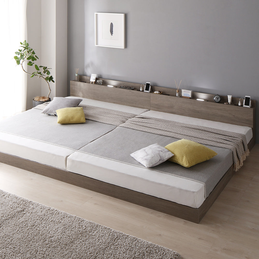 ベッド 日本製 低床 連結 ロータイプ 木製 照明付き 棚付き コンセント付き シンプル モダン ホワイト ダブル ベッドフレームのみ〔代引不可〕 ベッド 日本製 低床 連結 ロータイプ 木製 照明付き 棚付き コンセント付き シンプル モダン ホワイト ダブル ベッドフレームのみ〔代引不可〕