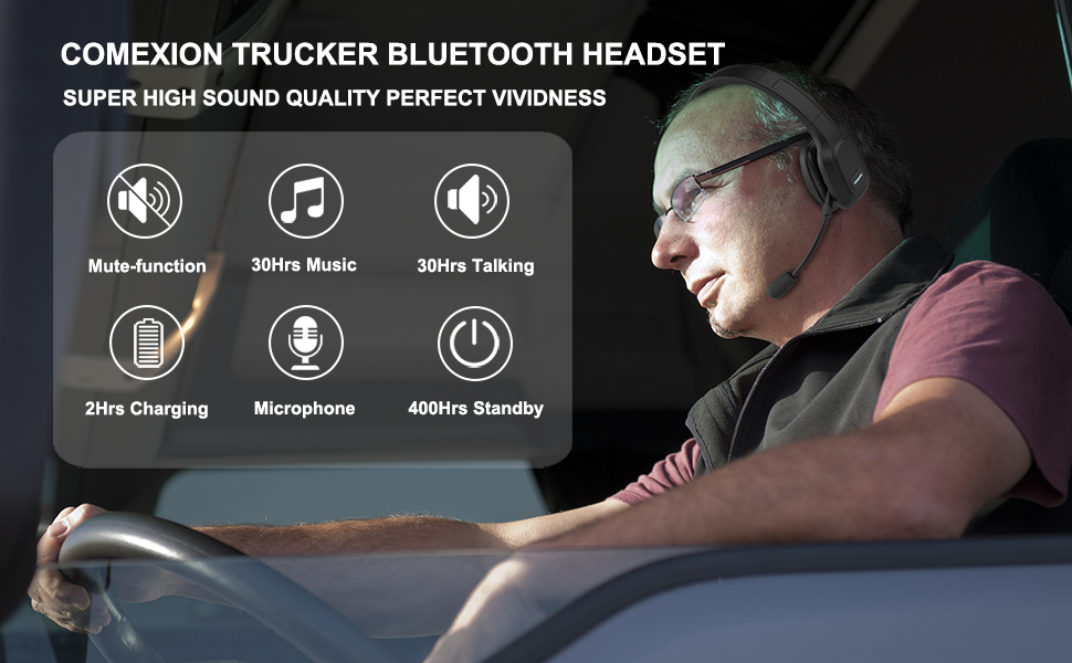 COMEXION Trucker Bluetooth Headset V5.0, Wireless Headset with Noise Cancel COMEXION Trucker Bluetooth Headset V5.0, Wireless Headset with Noise Cancel