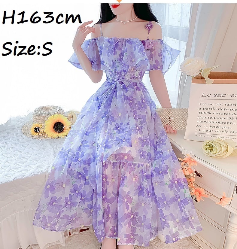 レディース 半袖 ワンピース 花柄 リボン フリル S M ロング丈 ロリータ ガーリー AS11306 レディース 半袖 ワンピース 花柄 リボン フリル S M ロング丈 ロリータ ガーリー AS11306