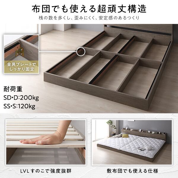 ベッド 日本製 低床 連結 ロータイプ 木製 照明付き 棚付き コンセント付き シンプル モダン ホワイト ダブル ベッドフレームのみ〔代引不可〕 ベッド 日本製 低床 連結 ロータイプ 木製 照明付き 棚付き コンセント付き シンプル モダン ホワイト ダブル ベッドフレームのみ〔代引不可〕