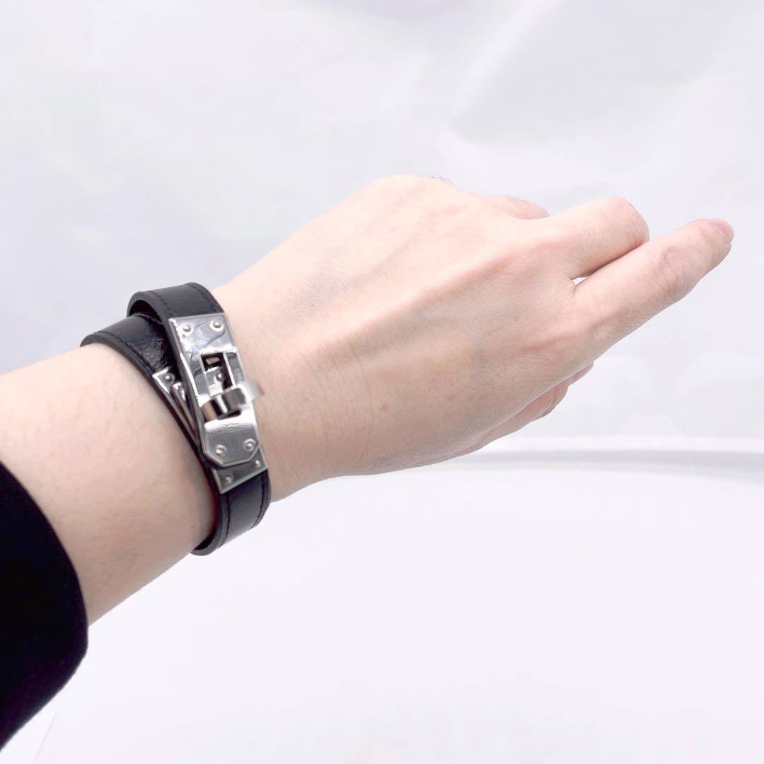 エルメス ブレスレット/ケリードゥブルトゥール/メタル素材/レザー/シルバー/ブラック エルメス ブレスレット/ケリードゥブルトゥール/メタル素材/レザー/シルバー/ブラック