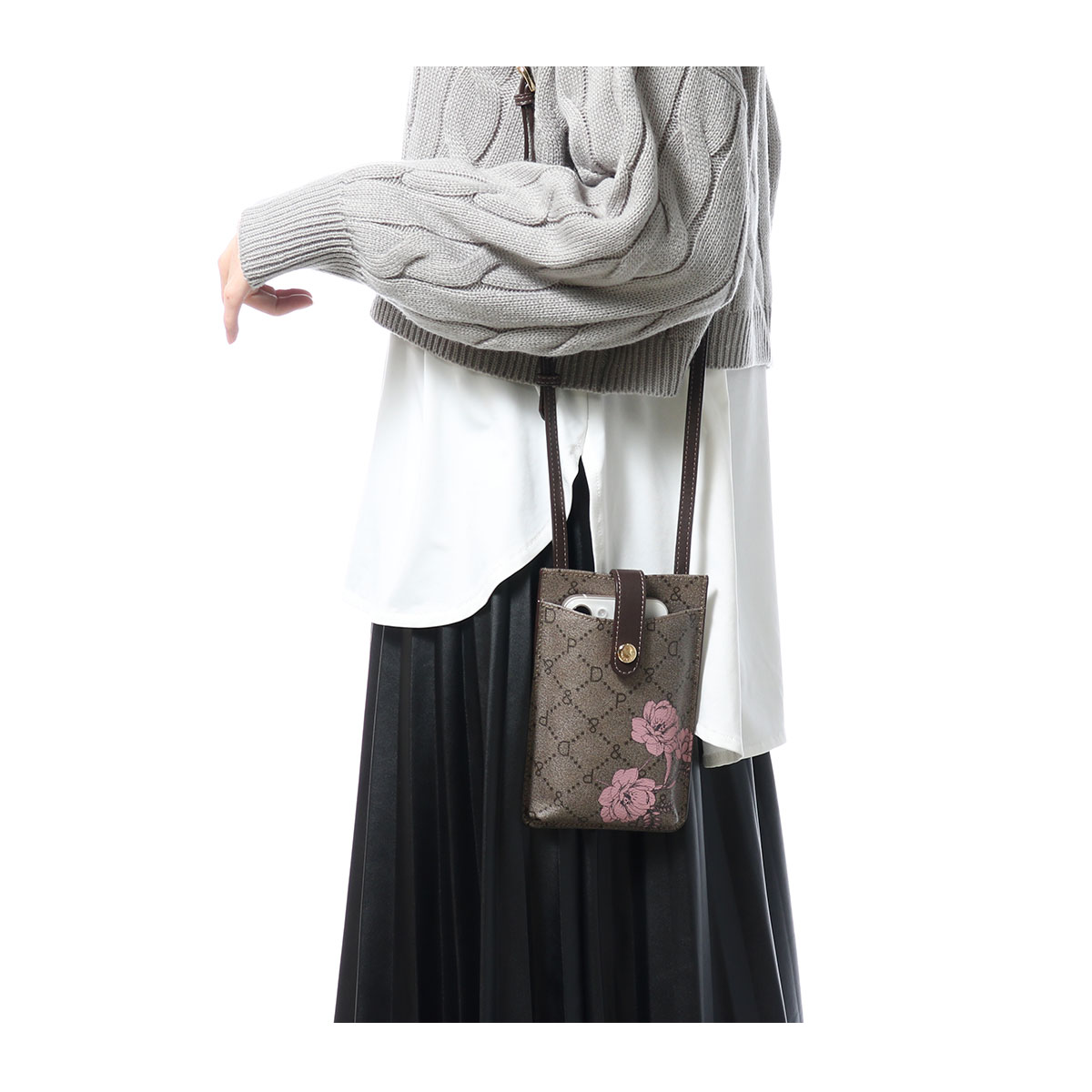 ピンキー&ダイアン ピンキーアンドダイアン スマホショルダー スマホケース レディース ブランド レザー ブラウン/ブラック ピンキー&ダイアン ピンキーアンドダイアン スマホショルダー スマホケース レディース ブランド レザー ブラウン/ブラック