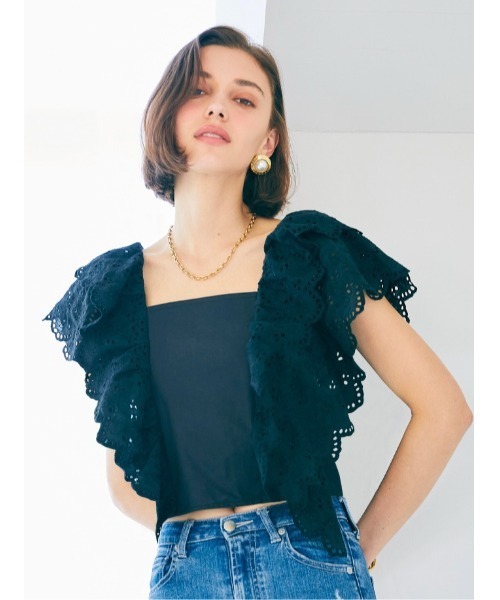 シャツ ブラウス サイドレースフリルトップス レディース