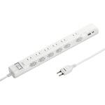 サンワサプライ 節電タップ 2P形状 6個口 1m ホワイト TAP-B108UC-1W
