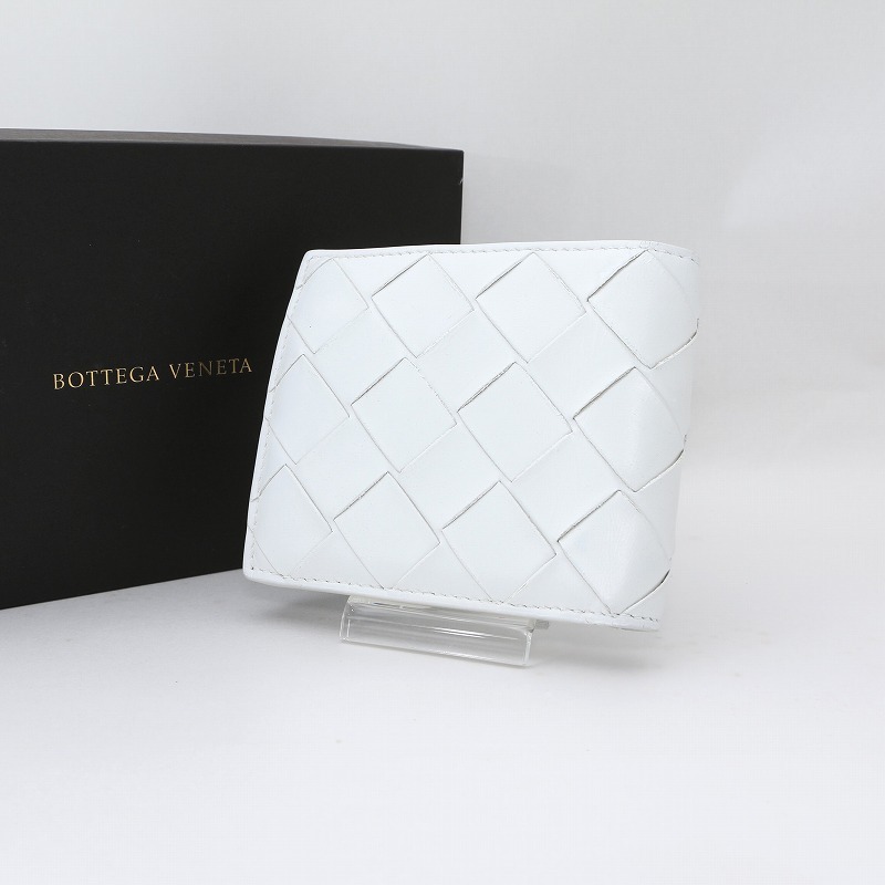 BOTTEGA VENETA◆マキシイントレチャート/2つ折り財布/レザー/GRY/無地/メンズ