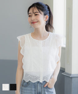 シャツ ブラウス サイドレースフリルトップス レディース