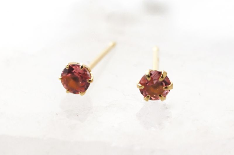 18kイエローゴールド ペア ピアス 10月誕生石 ピンクトルマリン 天然ダイヤモンド キャッチ付き