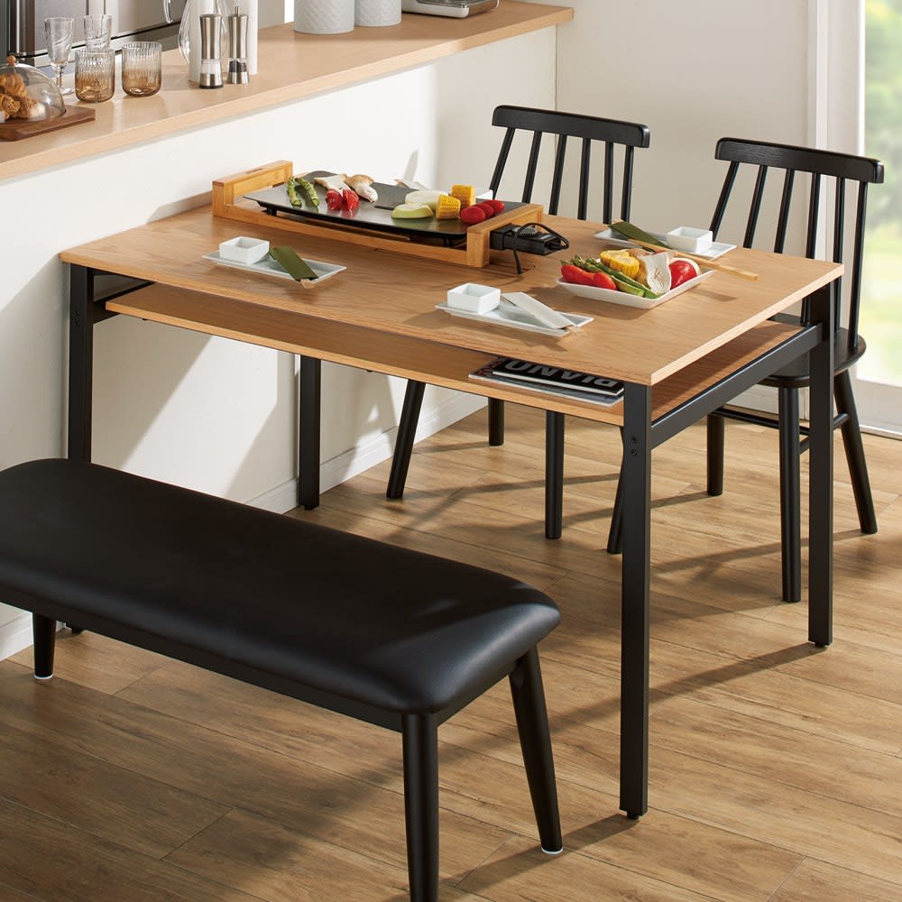 天然木×アイアン ダイニングテーブル 幅120 棚無し / アンティーク 木製 おしゃれ muk