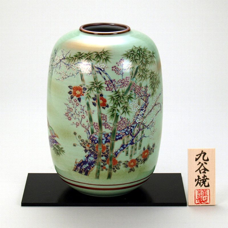 夏目花瓶 竹雉 8号 台付 ( 木箱名入れ有料 木札名入れ有料 敬老の日 プレゼント 孫 ガラス フラワーベース 花器 一輪挿し おすすめ 九谷焼 周年 創立 上場 )