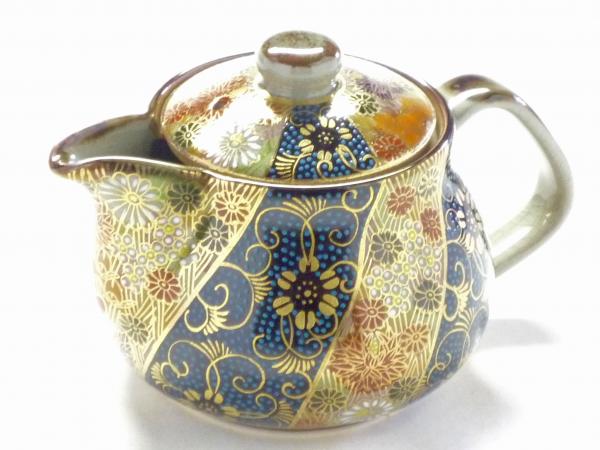 マルヨネ 九谷焼 ポット急須 銀彩山茶花(網付)K4-596