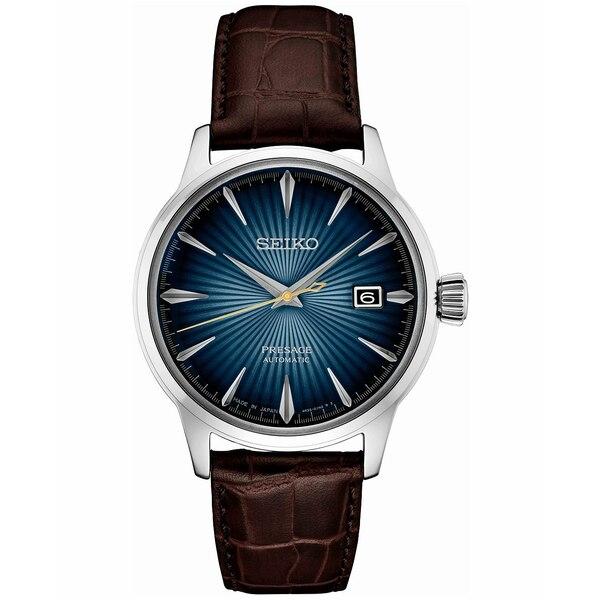 セイコー 腕時計 アクセサリー レディース Men's Automatic Presage Cocktail Time Brown Leather Strap Watch 41mm Blue