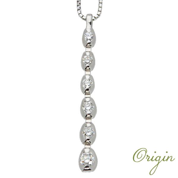ダイヤモンド ネックレス 0.250カラット 18金ホワイトゴールド K18WG/K18WG 縦ライン 6石ダイヤが連なる セレクトジュエリー・新品/届10/1点もの