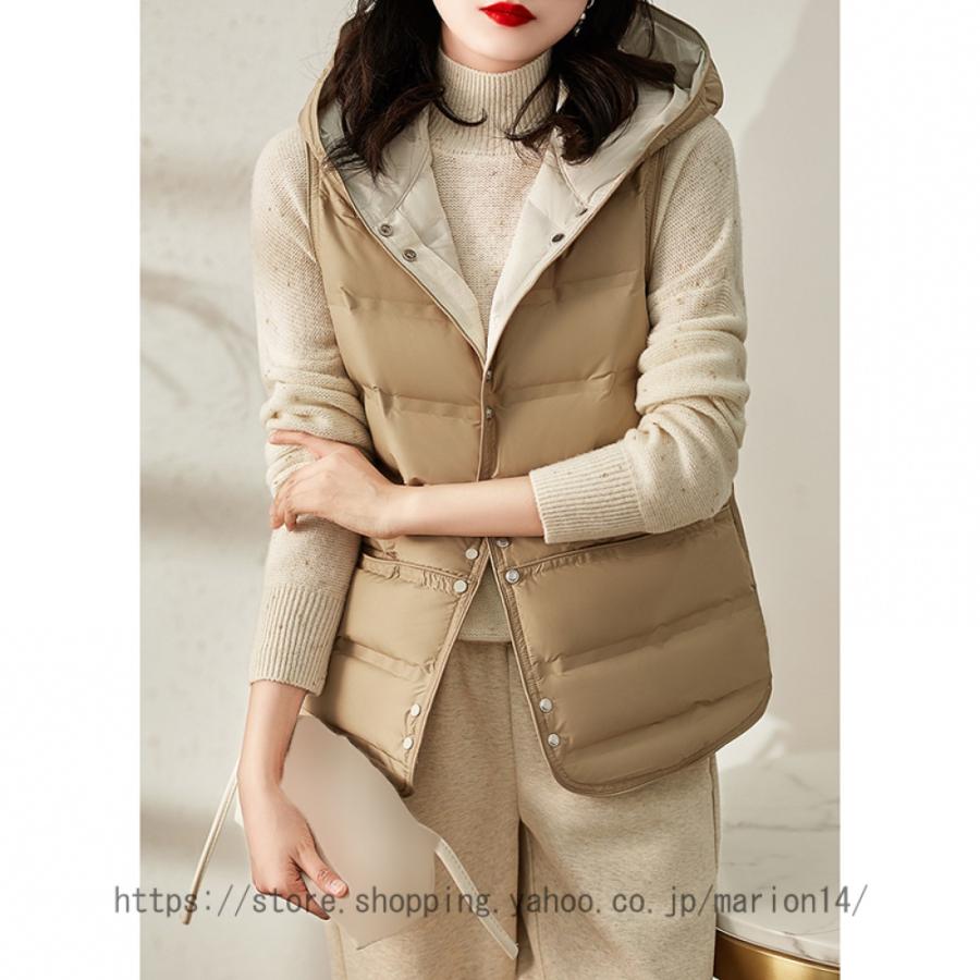 ダウンベスト レディース 着やせ ノースリーブ アウター 春秋冬 軽量 インナーダウンベスト 防寒対策 無地 カジュアル フード付き 中綿ベスト 暖かい 通勤