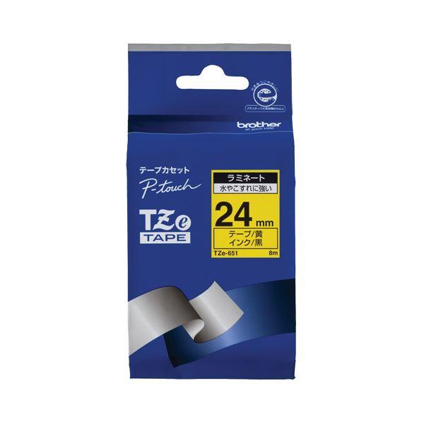 （まとめ） ブラザー BROTHER ピータッチ TZeテープ ラミネートテープ 24mm 黄／黒文字 TZE-651 1個 〔×6セット〕