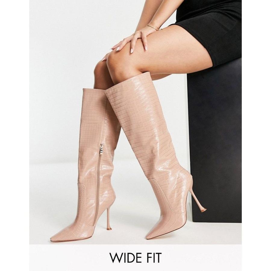 シミ (Simmi Wide Fit) レディース ブーツ シューズ・靴 Simmi London Wide Fit Mariam Stiletto Knee High Boots In Beige Croc ()