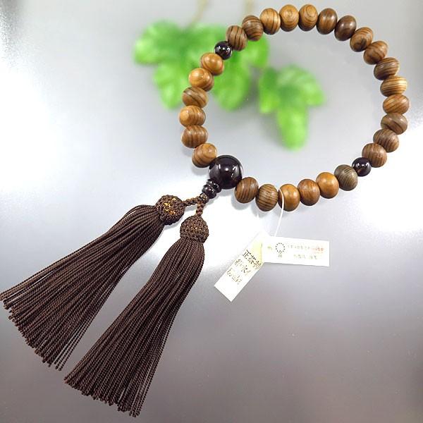 男性用数珠　神代杉　２７玉　みかん玉　茶水晶仕立て