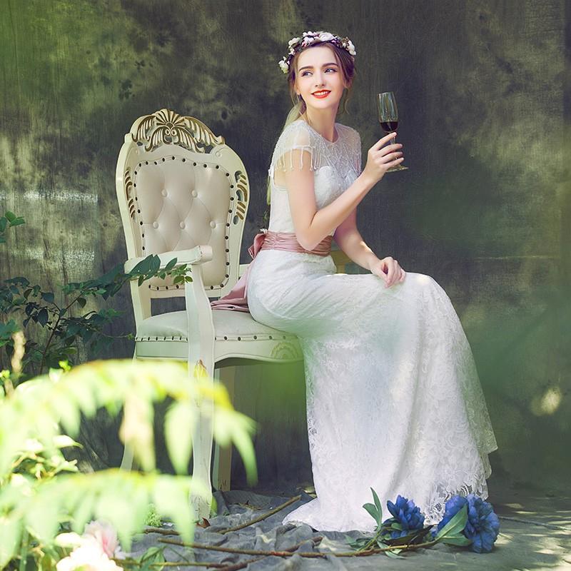 ウェディングドレス 半袖 マーメイドライン ウエディングドレス 安い 花嫁 ロングドレス 披露宴 マーメイドドレス 二次会 結婚式 レトロドレス サッシュベルト