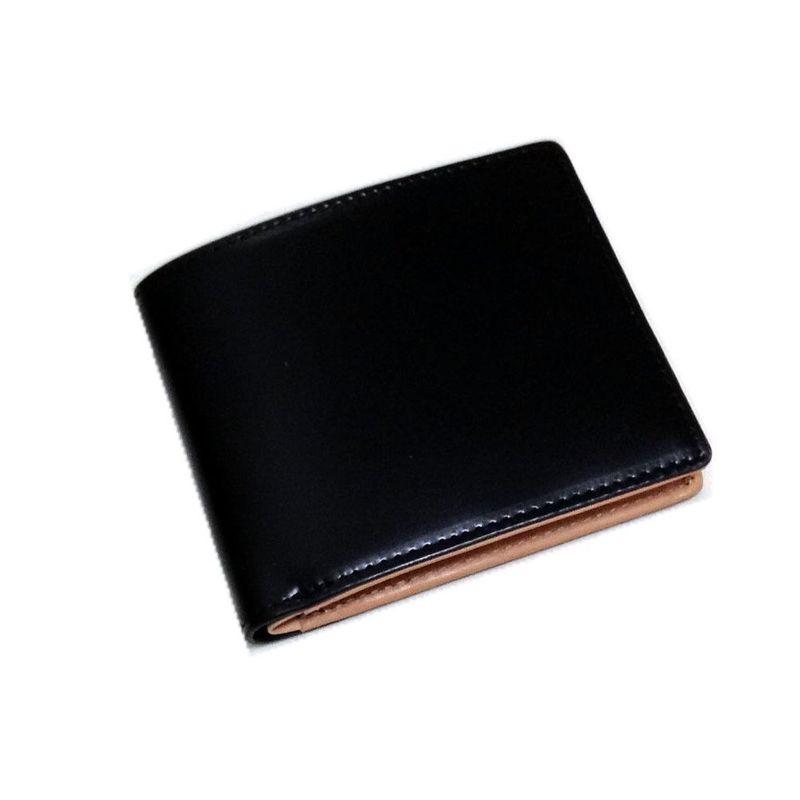 コードバン(馬尻革)×本ヌメ革サイフ(BOX型小銭入付二つ折財布） ブラック