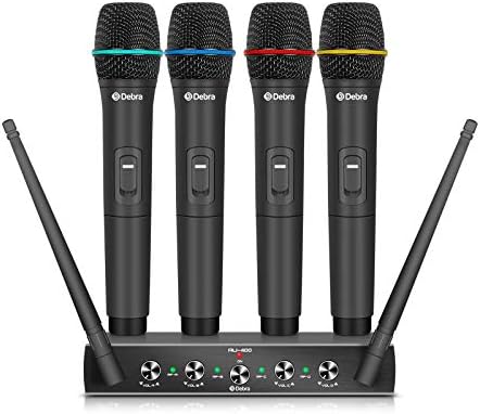 SIKUING 4 Channel UHF Wireless Microphone System with Cordless Handheld Mics, 4x50 Adjustable Frequencies, Ideal for Karaoke Meeting Church, 300ft Ran