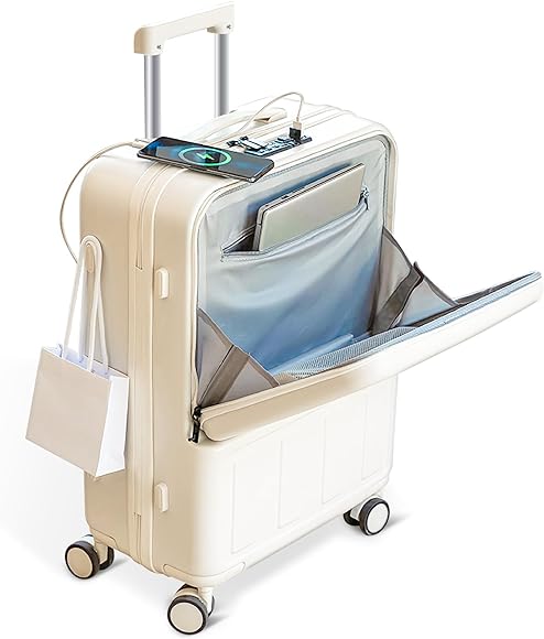 スーツケース 前開き キャリーケース フロントポケット PC収納 USBポート 充電口 キャリーバッグ トップオープン 機内持込 静音