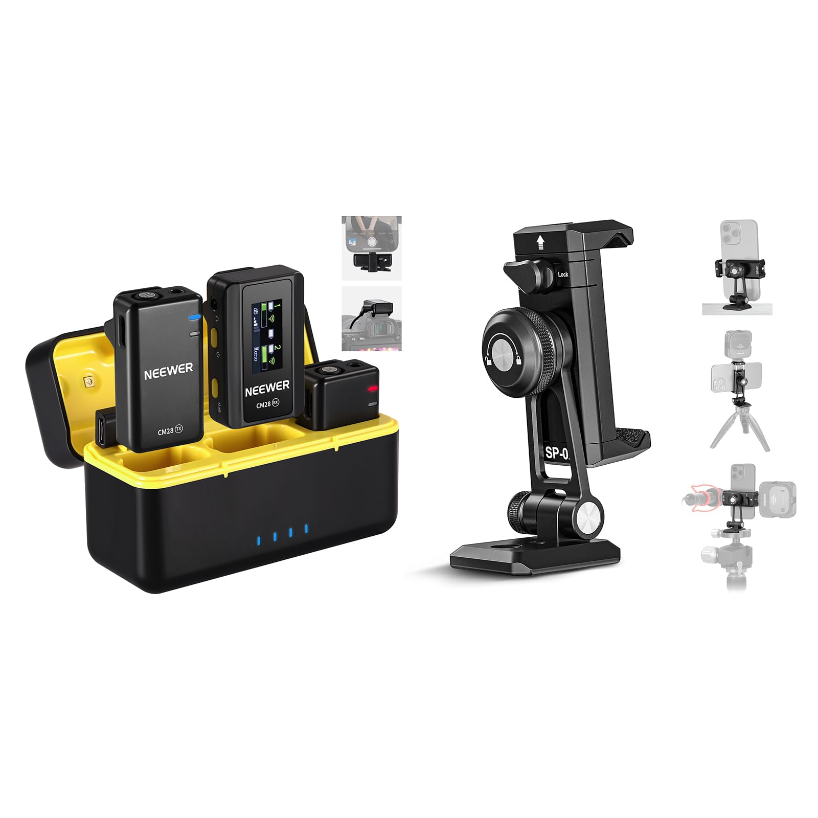 Neewer CM28 Wireless Lavalier Microphone System with Charging Case, 2 Mic Clips, 1 Click Noise Canceling, 4GB Storage, 9H Playtime, Lavalier Lapel Mic