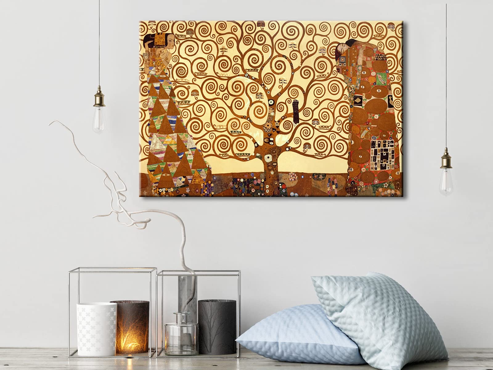 Wieco Art Tree of Life 大型キャンバスプリント ウォールアート グスタフクリムト クラシカル油絵 ラブピクチャー リビングルーム 寝室 ホームデコレーション