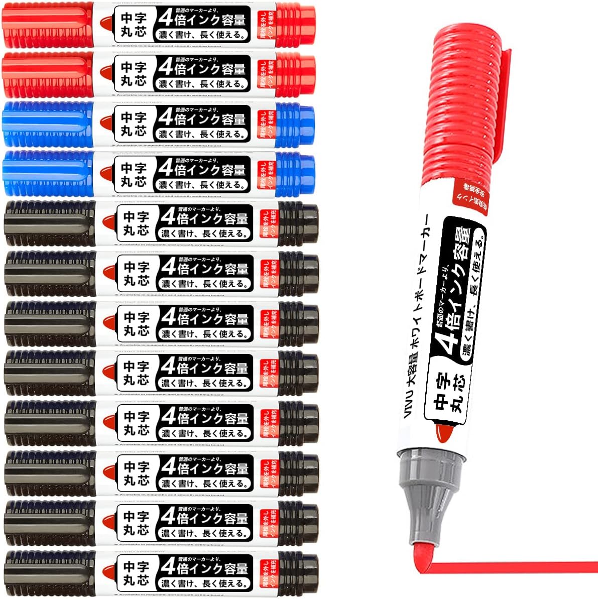 （まとめ）TANOSEE ホワイトボードマーカー中字 丸芯 黒 1セット（12本）〔×20セット〕