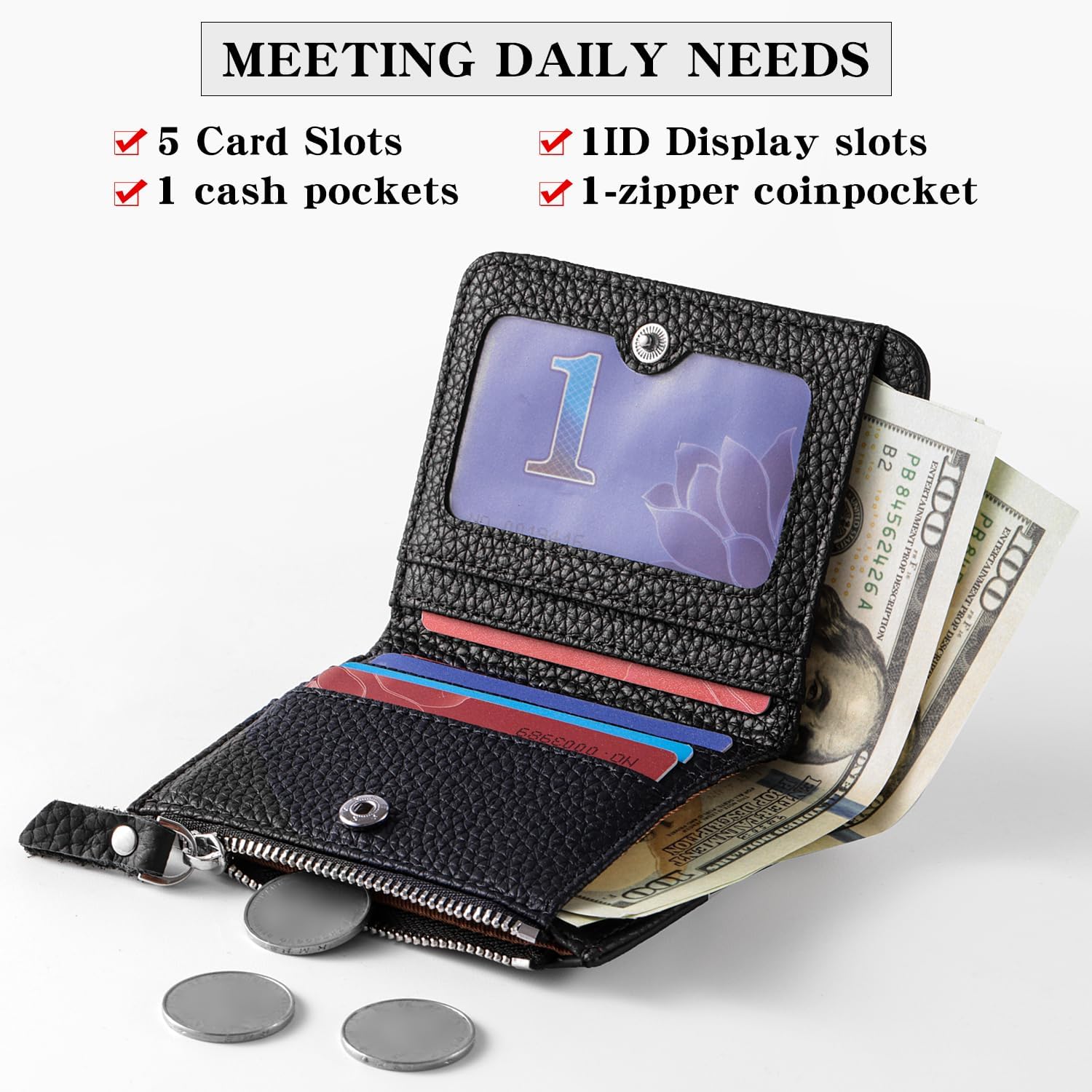 Lightbird Initial Genuine Leather Credit Card Holder Zipper Wall 並行輸入品