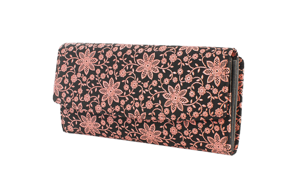 送料無料 印伝 長財布 紫地／ピンク漆 椿 2310 ウォレット 財布 コインケース 小銭入れ 印伝屋 本革 鹿革 牛革 レザー レディース 和模