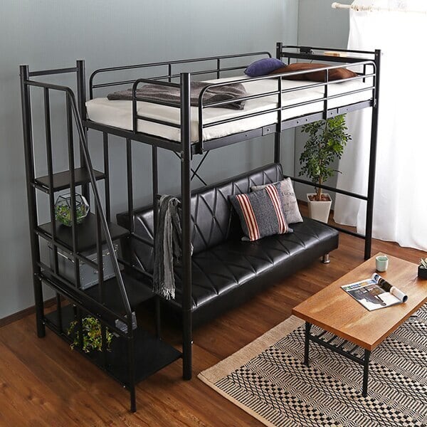 ロフトベッド ハイタイプ 机付き おしゃれ 階段 シングル 収納 子供 すのこ 木製 安い 頑丈 デスク コンパクト 床下140cm