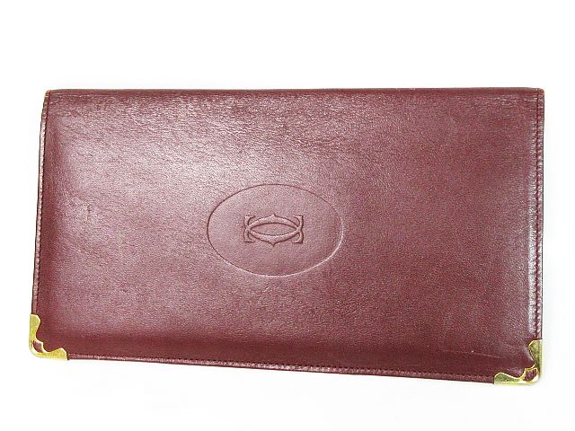 カルティエ 長札入れ 札入れ レディース マストライン ボルドー ゴールド 中古