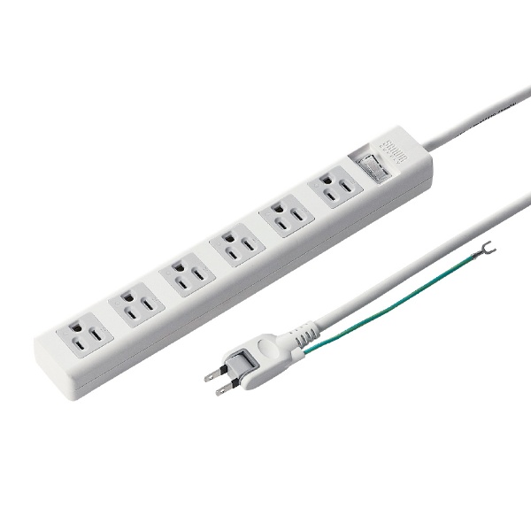 サンワサプライ 節電タップ 2P形状 6個口 1m ホワイト TAP-B108UC-1W