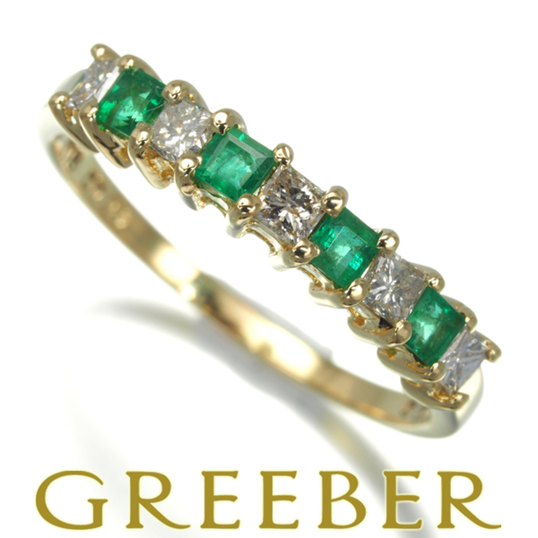 エメラルドリング 1カラットサイズ プリンセスカット K18イエローゴールド フクリン 5月誕生石 プレゼント クレサンベール 京セラ