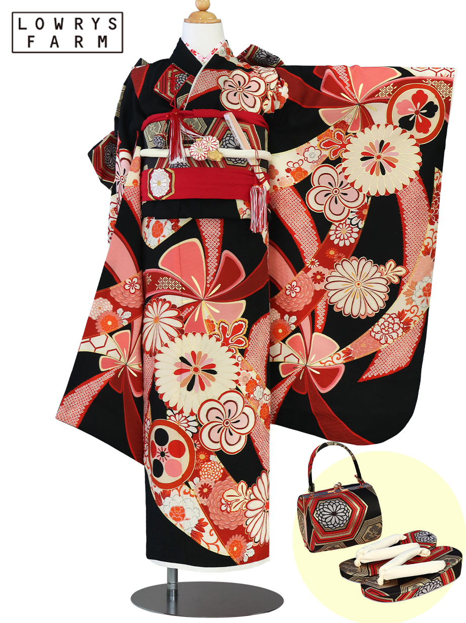 753 七五三 着物 レンタル 5歳 男の子 LOWRYS FARM ブランド着物 黒鷹に雲ｘ黒市松 端午の節句 こどもの日 BY168