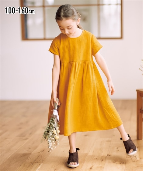 韓国子供服 女の子 ワンピース 純綿 ガーゼ 夏服 純色 半袖 ワンピー キッズ ベビー ジュニア 子ども 膝丈ワンピ お姫様 ドレス ゆったり カジュアル 可愛い お