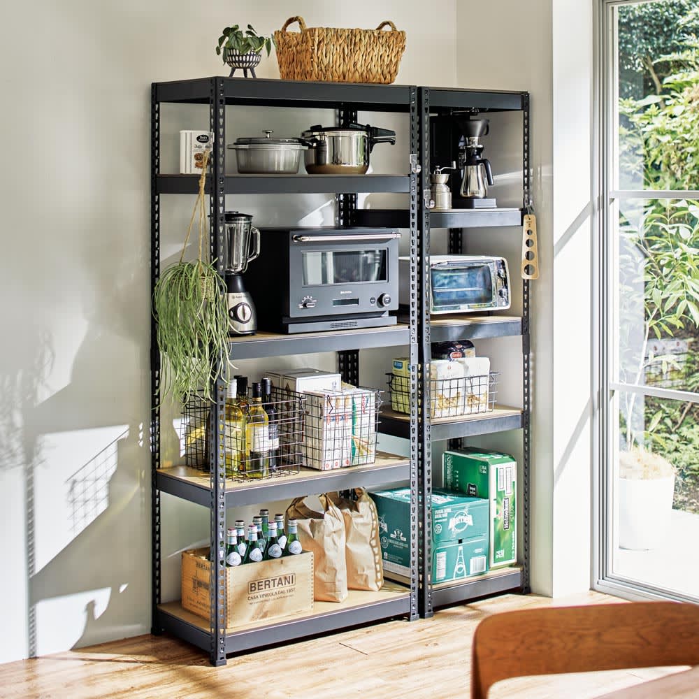 収納棚 リビング収納 幅121cm 3段 ブラック スチールフレーム アジャスター付き ワイドラック リビング 店舗 インテリア家具