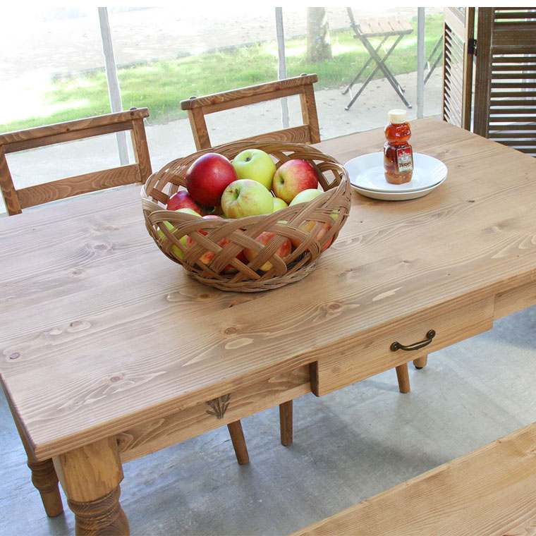 カントリー調 ダイニングテーブル 食卓 単品 パイン材 ツートン 木製 完成品 ホワイト ブルーグレー ラベンダー