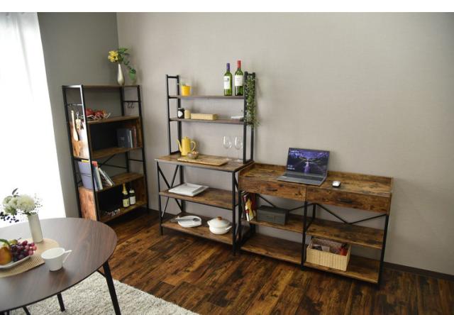 収納棚 オープンラック 約幅90cm コンクリート フリーラック スチール アイアン 組立品 リビング ダイニング〔代引不可〕