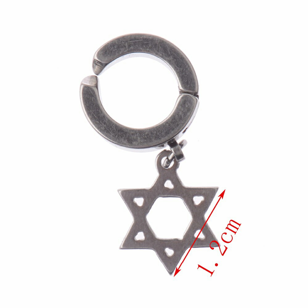 ダビデの星 ダングルイヤリング メンズ レディース ステンレススチール 個々のパンクスタイル 六角形 クリップオン フープイヤリン 並行輸入品