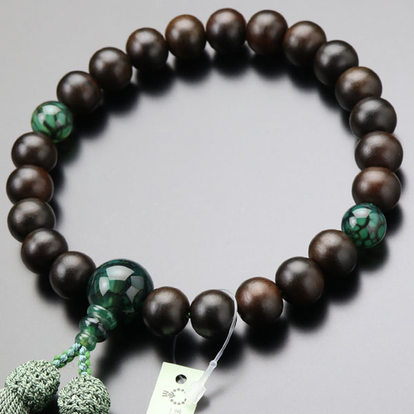 数珠 男性用 黒縞瑪瑙 共玉 22珠 正絹頭付房 ２色 細桐箱入 送料無料 略式数珠 片手念珠 京念珠 メンズ