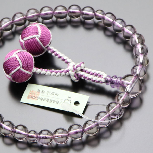 女性用お数珠　茶水晶　朱色房　曹洞宗