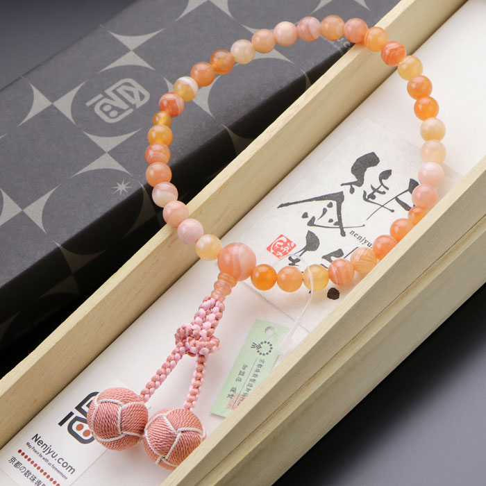 女性用のお数珠　縞瑪瑙　丸玉　正絹房