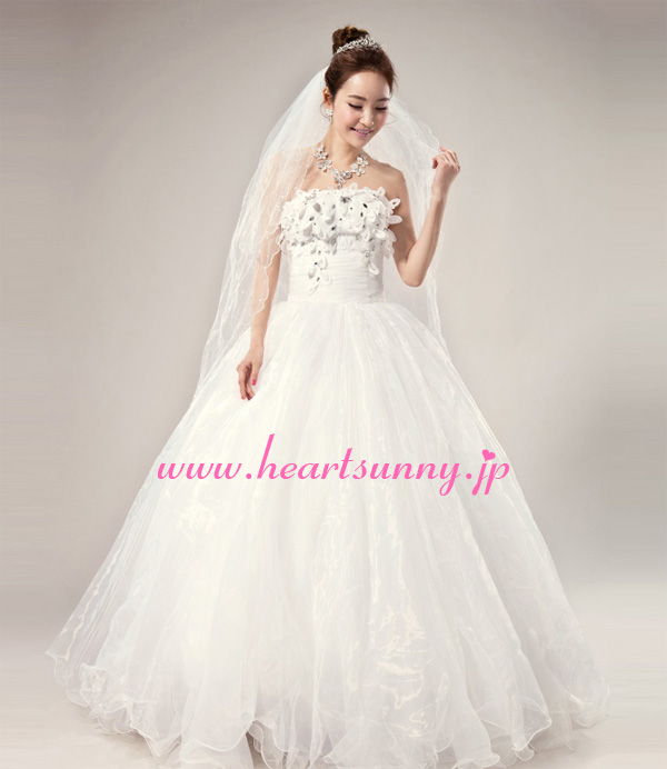 ウェディングドレス レース＆オーガンジー 涼しい半袖 トレーン ハイロードレス E289