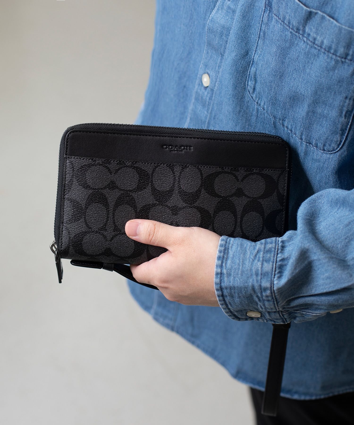 ▼▼ COACH コーチ シグネチャー ダブルジップ トラベル オーガナイザー レザー 67637 ブラック 目立った傷や汚れなし