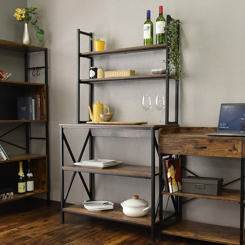 収納棚 オープンラック 約幅90cm コンクリート フリーラック スチール アイアン 組立品 リビング ダイニング〔代引不可〕