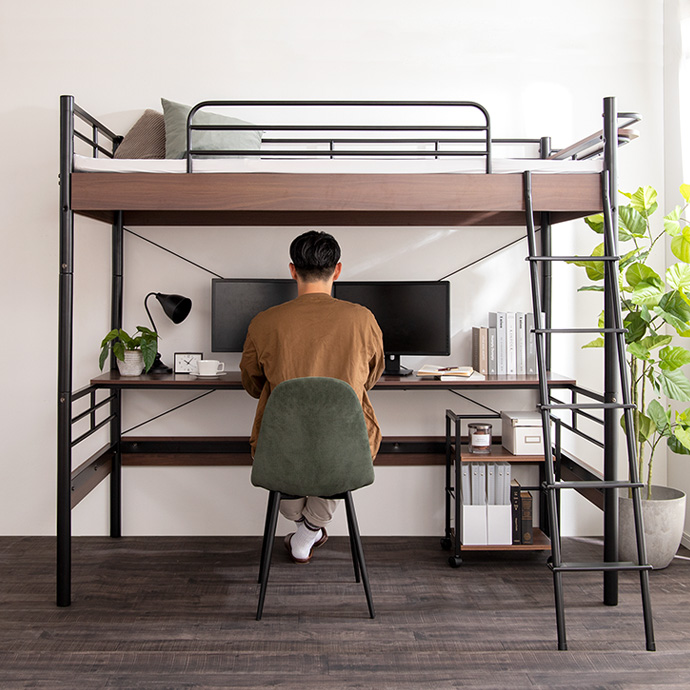 ロフトベッド ハイタイプ 机付き おしゃれ 階段 シングル 収納 子供 すのこ 木製 安い 頑丈 デスク コンパクト 床下140cm