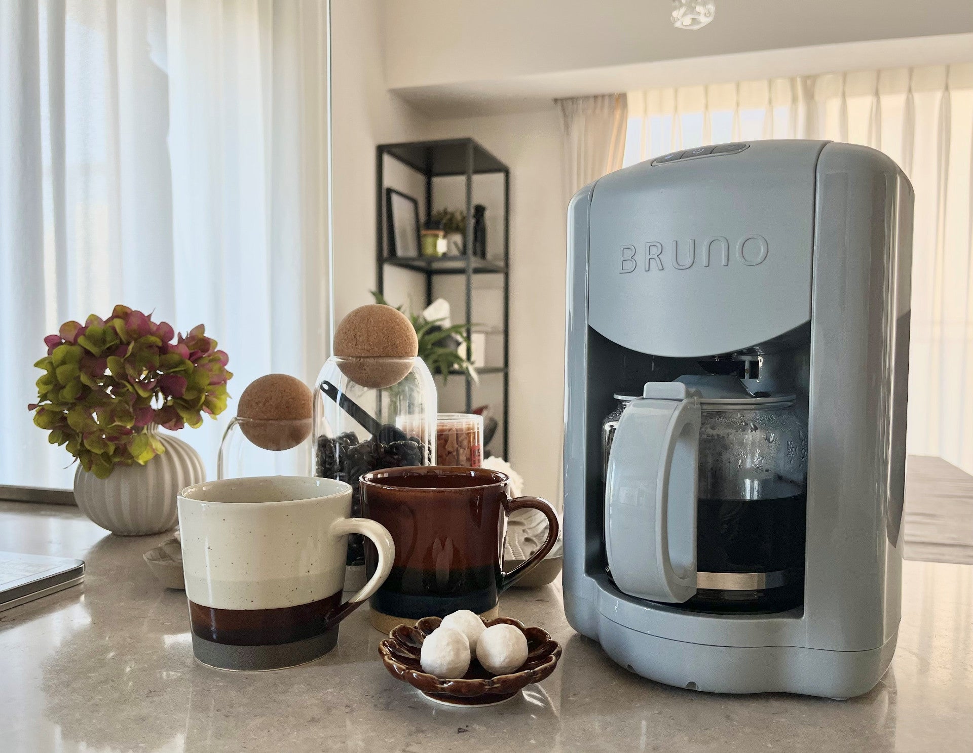 BRUNO ブルーノ コンパクト ミル付き コーヒーメーカー 全自動 一人用 二人用 2杯 から 5杯 ブルーグレー BOE104-BGY