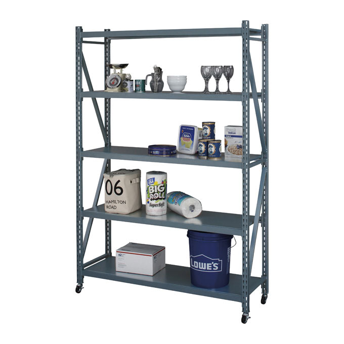スチールラック 収納棚 幅129×奥行40.5×高さ188.5cm 4段 グレー キャスター付き スチール ボルトレスラック リビング 店舗〔代引不可〕